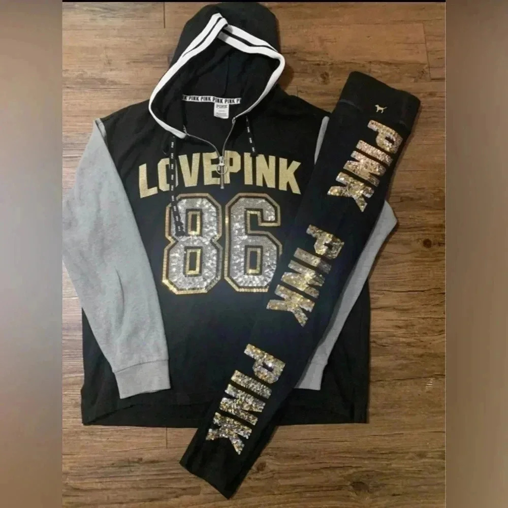 PINK VS BLING 86 HOODIE/ YOGA  LEGGINGS OUTFIT L